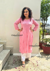 Firoza Cotton Chikankari Kurti - Blush Pink