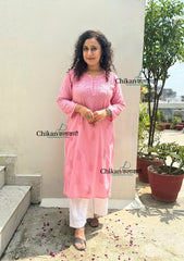 Firoza Cotton Chikankari Kurti - Blush Pink