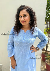 Firoza Cotton Chikankari Kurti - Powder Blue