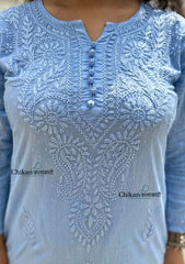 Firoza Cotton Chikankari Kurti - Powder Blue