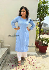 Firoza Cotton Chikankari Kurti - Powder Blue