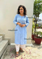 Firoza Cotton Chikankari Kurti - Powder Blue