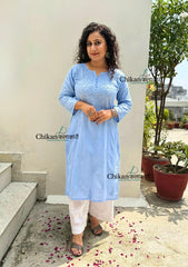 Firoza Cotton Chikankari Kurti - Powder Blue