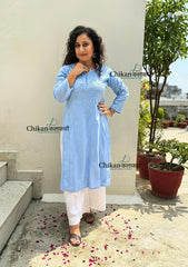 Firoza Cotton Chikankari Kurti - Powder Blue