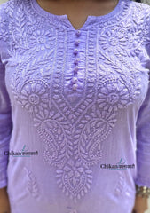 Firoza Cotton Chikankari Kurti - Lavender