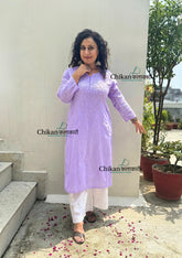 Firoza Cotton Chikankari Kurti - Lavender