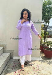 Firoza Cotton Chikankari Kurti - Lavender