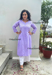 Firoza Cotton Chikankari Kurti - Lavender