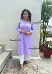 Firoza Cotton Chikankari Kurti - Lavender