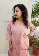 Fiza Cotton Chikankari Kurti - Light Brown