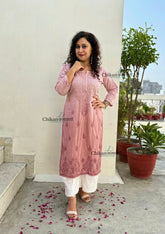 Fiza Cotton Chikankari Kurti - Light Brown