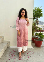 Fiza Cotton Chikankari Kurti - Light Brown