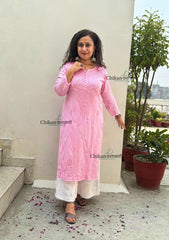 Fiza Cotton Chikankari Kurti - Pink