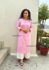 Fiza Cotton Chikankari Kurti - Pink