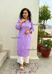 Fiza Cotton Chikankari Kurti - Purple