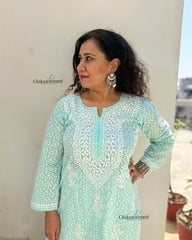Gauhar Cotton Chikankari kurti - Sea Green