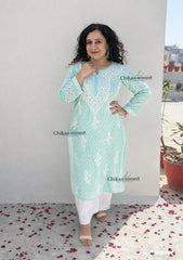 Gauhar Cotton Chikankari kurti - Sea Green