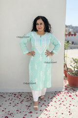 Gauhar Cotton Chikankari kurti - Sea Green