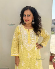 Gauhar Cotton Chikankari kurti - Yellow
