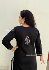 Geet Cotton Chikankari Kurti - Black