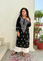 Geet Cotton Chikankari Kurti - Black