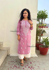 Geet Cotton Chikankari Kurti - Mauve Pink