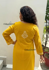 Geet Cotton Chikankari Kurti - Mustard Yellow