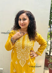 Geet Cotton Chikankari Kurti - Mustard Yellow