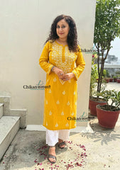 Geet Cotton Chikankari Kurti - Mustard Yellow