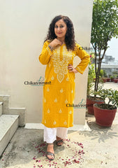 Geet Cotton Chikankari Kurti - Mustard Yellow