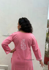 Meera Cotton Chikankari Kurti - Coral Pink