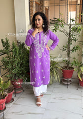 Geet Cotton Chikankari Kurti - Lavender