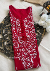 Geet Cotton Chikankari Kurti - Red