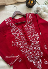 Geet Cotton Chikankari Kurti - Red