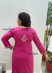 Geet Cotton Chikankari Kurti - Onion Pink