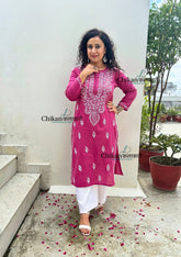 Geet Cotton Chikankari Kurti - Onion Pink