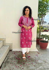 Geet Cotton Chikankari Kurti - Onion Pink