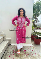 Geet Cotton Chikankari Kurti - Onion Pink