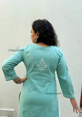 Geet Cotton Chikankari Kurti - English Green