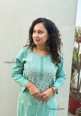 Geet Cotton Chikankari Kurti - English Green