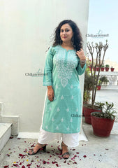 Geet Cotton Chikankari Kurti - English Green