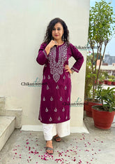 Geet Cotton Chikankari Kurti - Wine