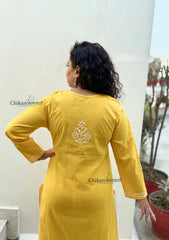 Geet Cotton Chikankari Kurti - Yellow