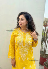 Geet Cotton Chikankari Kurti - Yellow