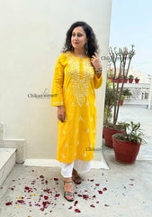 Geet Cotton Chikankari Kurti - Yellow