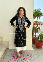 Geet Cotton Chikankari Kurti - Black