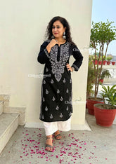 Geet Cotton Chikankari Kurti - Black
