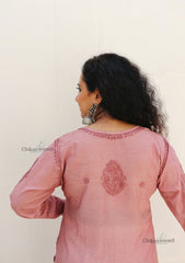 Hania Chanderi Chikankari Kurti - Brown