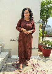 Heer Cotton Chikankari Kurti Set - Brown
