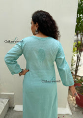 Heer Cotton Chikankari Kurti Set - English Green